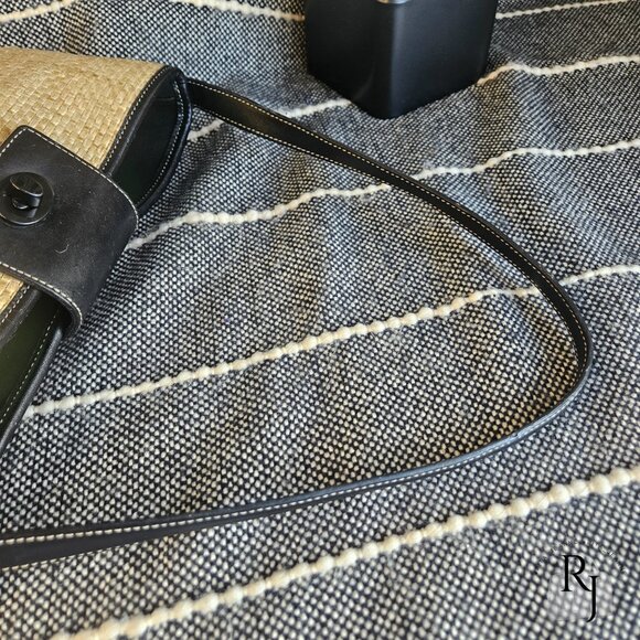 Coach Vintage Straw Tote – Black Leather Trim with Turnlock - Picture 11 of 16